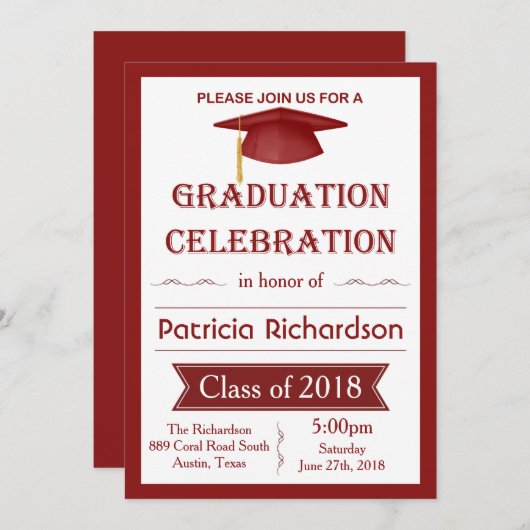 Mortel, rood & wit Graduation Party Uitnodiging (Voorkant / Achterkant)