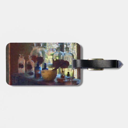 Mortel, Vijzel en Flessen bij het Raam Bagagelabel (Achterkant horizontaal)