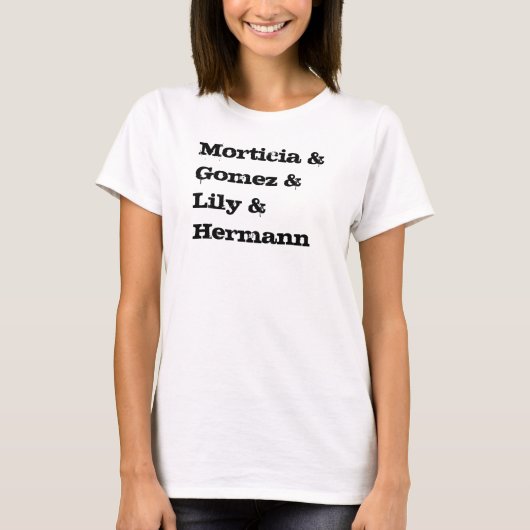 Morticia & Gomez & Lily & Hermann T-shirt (Voorkant)