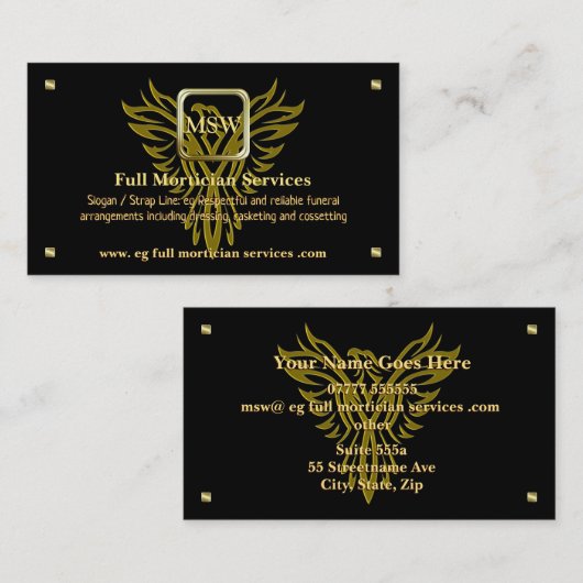 Mortician Service, Golden Square, Rising Phoenix Visitekaartje (Voorkant / Achterkant)