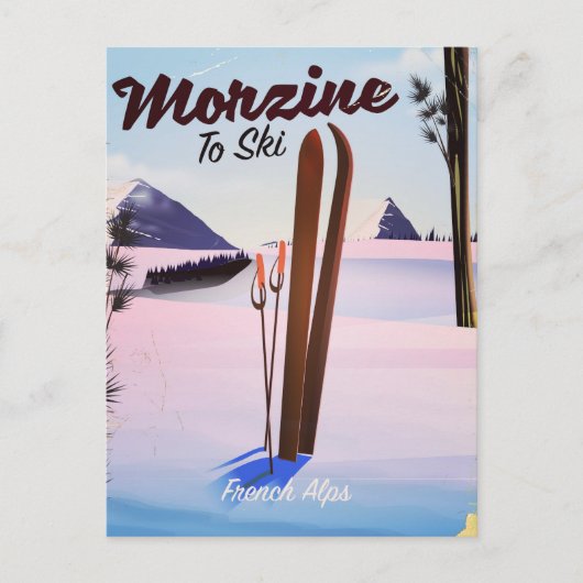 Morzine, Franse Alpen skiposter Briefkaart (Voorkant)