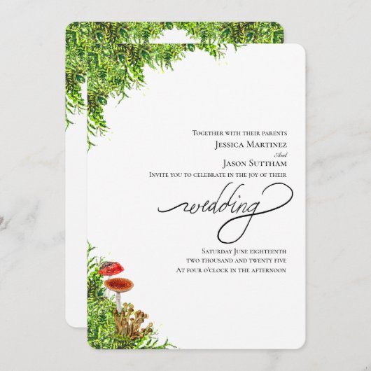 Mos en champignons Elegante moderne bruiloft Kaart (Voorkant / Achterkant)