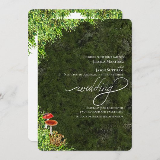 Mos en champignons Elegante moderne bruiloft Kaart (Voorkant / Achterkant)