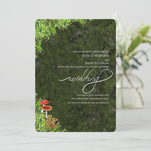 Mos en champignons Elegante moderne bruiloft Kaart (Staand voorkant)