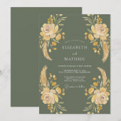 Mos Goud Botanische Aquarel Bruiloft Kaart (Voorkant / Achterkant)