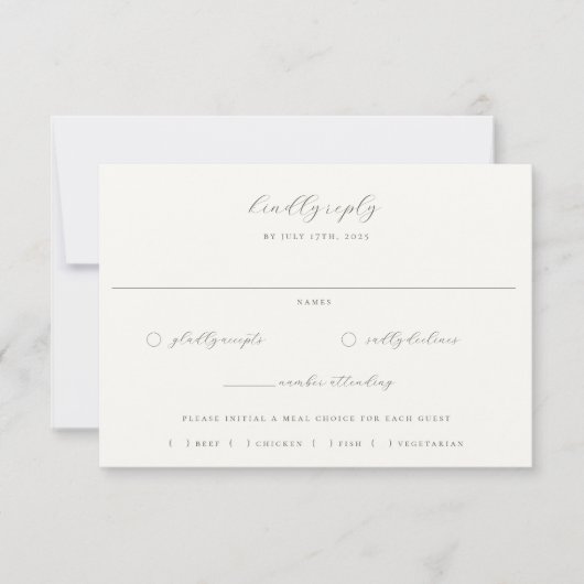 Mos Groen Beige Bruiloft Maaltijd Keuze RSVP Kaartje (Voorkant)