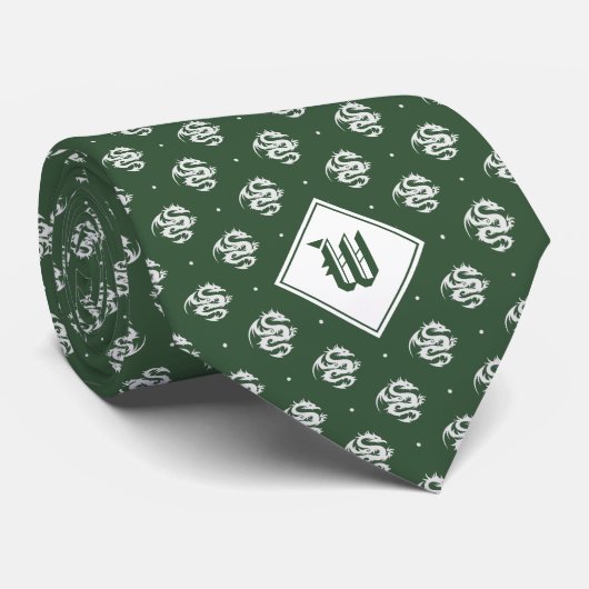 Mos Groen Iconisch Dragon Monogram Stropdas (Opgerold)