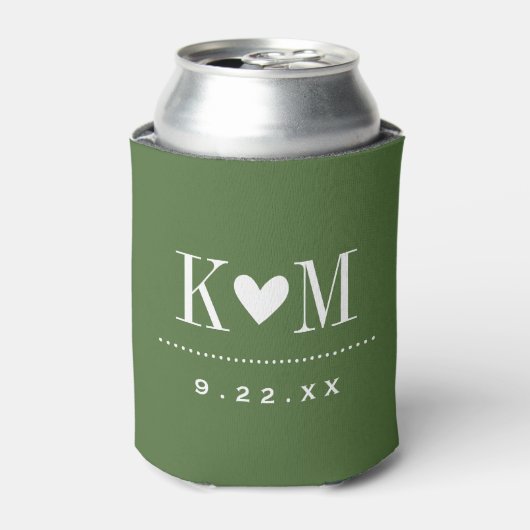 Mos Groen Modern Huwelijk Monogram Blikjeskoeler (Blikje Voorkant)