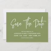 Mos Groen Moderne Kalligrafie Scannable QR Code Save The Date (Voorkant)