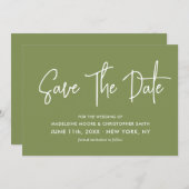 Mos Groen Moderne Kalligrafie Scannable QR Code Save The Date (Voorkant / Achterkant)