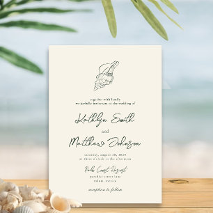 Mos Groen Moderne Shell Strand Bestemming Bruiloft Kaart