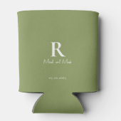 Mos Groen Monogram en Paar Namen Bruiloft Blikjeskoeler (Achterkant)