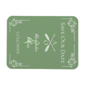 Mos Groen Monogram en Pijlen Bewaar de Datum Magneet (Horizontaal)