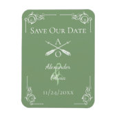 Mos Groen Monogram en Pijlen Bewaar de Datum Magneet (Verticaal)