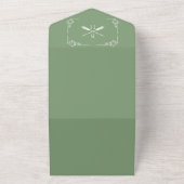 Mos Groen Monogram en Pijlen Bruiloft All In One Uitnodiging (Buitenkant)