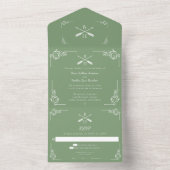 Mos Groen Monogram en Pijlen Bruiloft All In One Uitnodiging (Binnen)