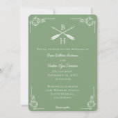 Mos Groen Monogram en Pijlen Bruiloft Kaart (Voorkant)
