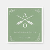 Mos Groen Monogram en Pijlen Bruiloft Servet (Voorkant)