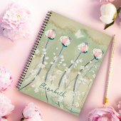 Mos Groen & Wit Pastel Bloemen Gepersonaliseerd Notitieboek