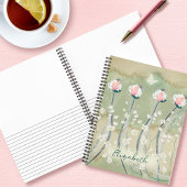 Mos Groen & Wit Pastel Bloemen Gepersonaliseerd Notitieboek
