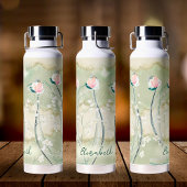 Mos Groen & Wit Pastel Bloemen Gepersonaliseerd Waterfles