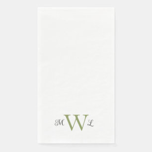 Mos Groen & Zwart Monogram Wit Elegant Bruiloft Servet