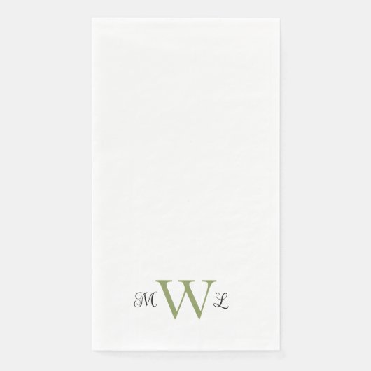 Mos Groen & Zwart Monogram Wit Elegant Bruiloft Servet (Voorkant)