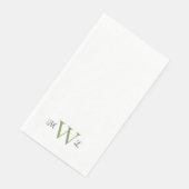 Mos Groen & Zwart Monogram Wit Elegant Bruiloft Servet (Hoek)