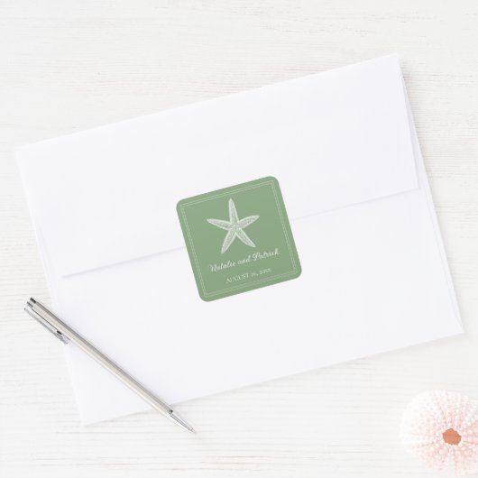 Mos Groene Zeester Bruiloft Stickers (Envelop)