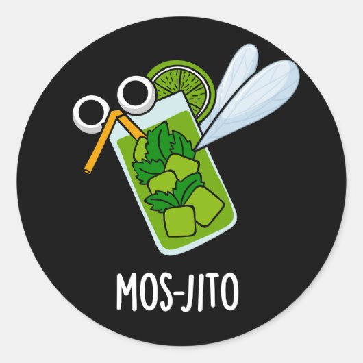 Mos-jito Funny Mojito Drink Pun Dark BG Ronde Sticker (Voorkant)