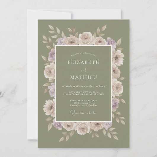 Mos mauve ranunculus bruiloft kaart (Voorkant)