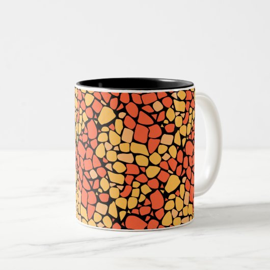 Mosaic abstract pattern tile yellow orange black tweekleurige koffiemok (Voorkant rechts)