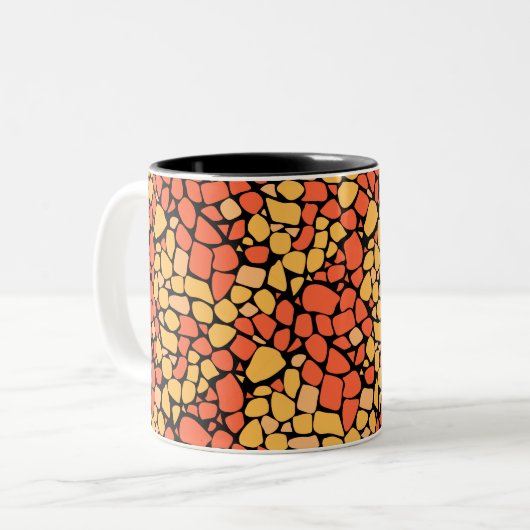 Mosaic abstract pattern tile yellow orange black tweekleurige koffiemok (Voorkant links)