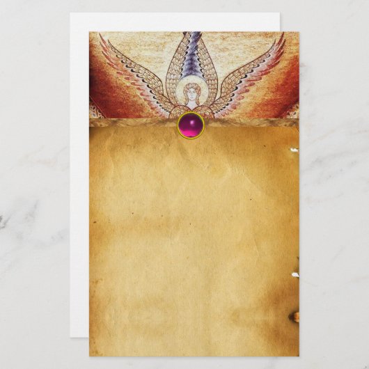 MOSAIC ANGEL BRUIN Perkament Roze Fuchsia Amethist Briefpapier (Voorkant / Achterkant)