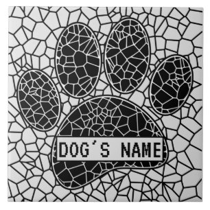 Mosaic Art Dog Paw Print Custom Name Tegeltje