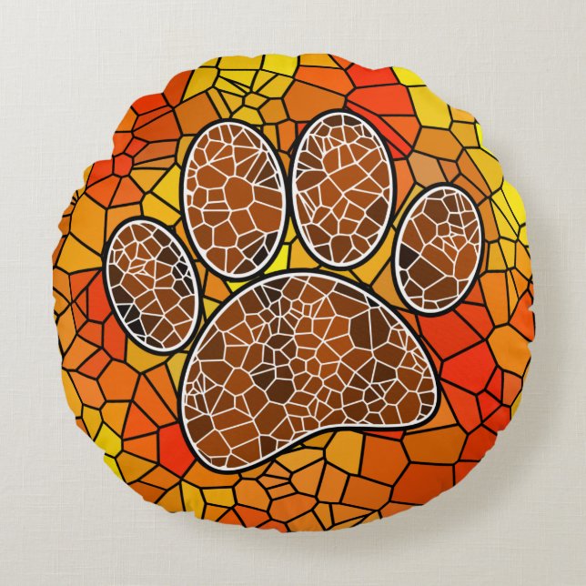 Mosaic Art Dog Paw Print Rond Kussen (Voorkant)