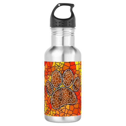Mosaic Art Dog Paw Print Waterfles (Voorkant)