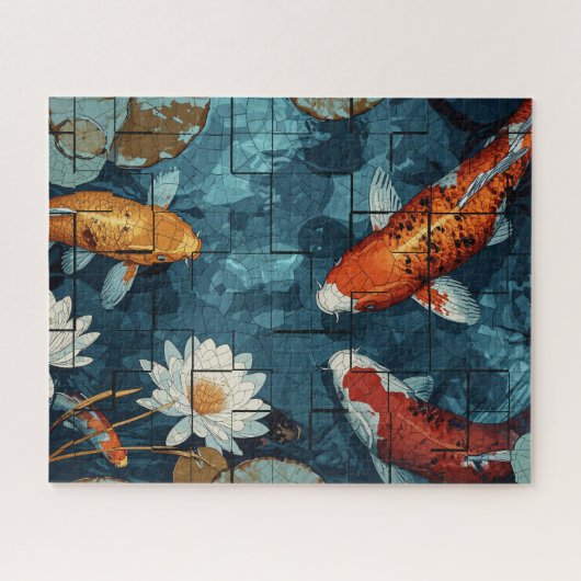 Mosaic Art Koi Fish Pond illustration design Legpuzzel (Horizontaal)