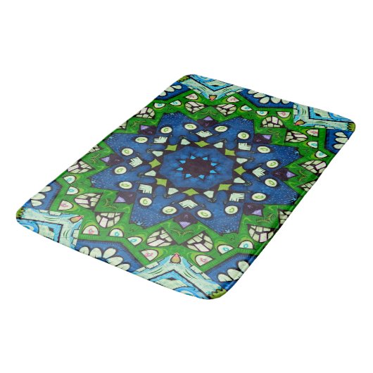 Mosaic Blue Green Hippie Boho Mandala Badmat (Gekanteld)