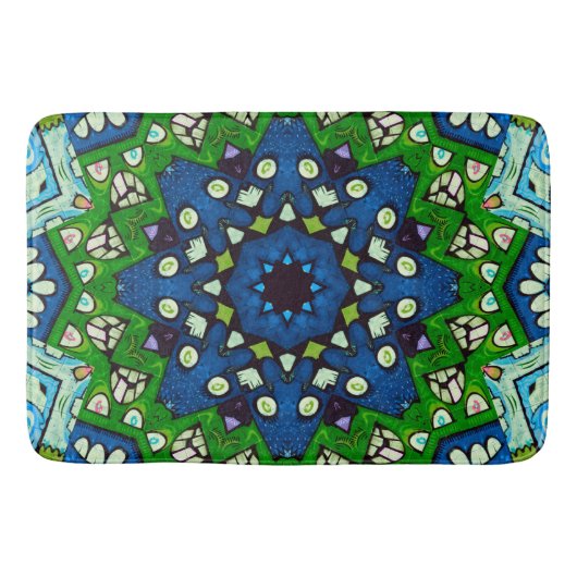 Mosaic Blue Green Hippie Boho Mandala Badmat (Voorkant)