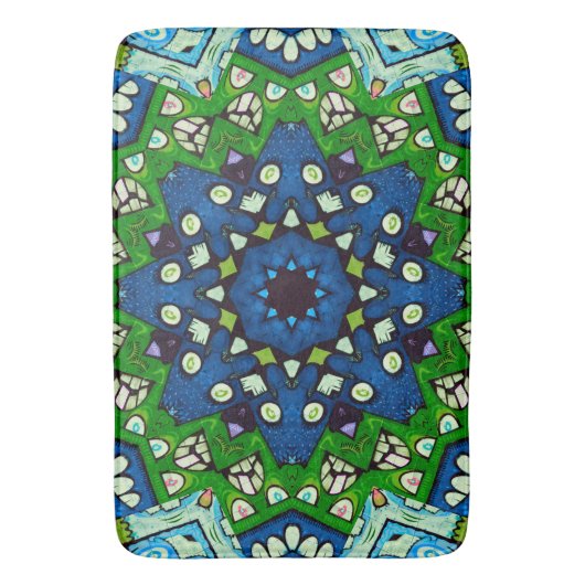 Mosaic Blue Green Hippie Boho Mandala Badmat (Voorkant Verticaal)