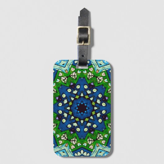 Mosaic Blue Green Hippie Boho Mandala Bagagelabel (Voorkant (verticaal))