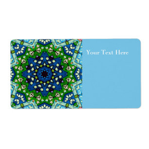 Mosaic Blue Green Hippie Boho Mandala Etiket