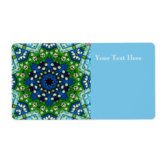 Mosaic Blue Green Hippie Boho Mandala Etiket (Voorkant)