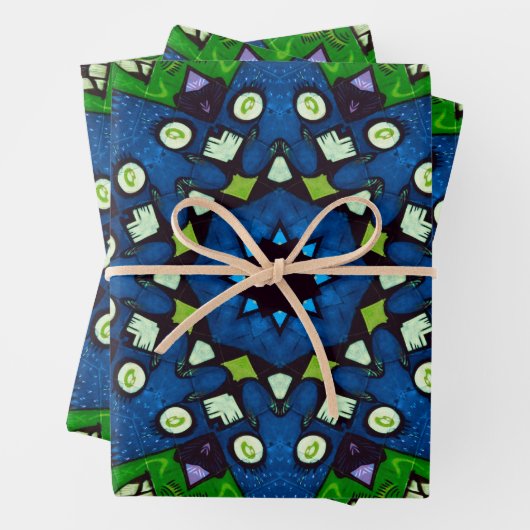 Mosaic Blue Green Hippie Boho Mandala Inpakpapier Vel (In situ)