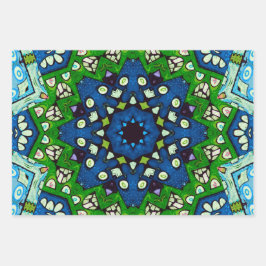 Mosaic Blue Green Hippie Boho Mandala Inpakpapier Vel