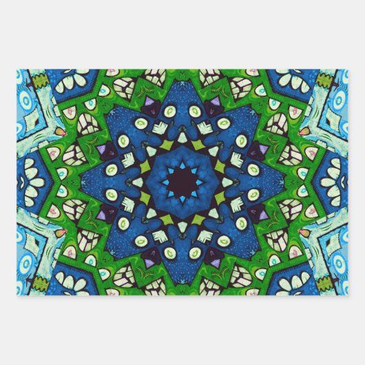 Mosaic Blue Green Hippie Boho Mandala Inpakpapier Vel (Voorkant)