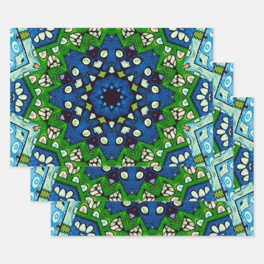 Mosaic Blue Green Hippie Boho Mandala Inpakpapier Vel (Set)