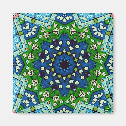 Mosaic Blue Green Hippie Boho Mandala Magneet (Voorkant)