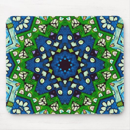 Mosaic Blue Green Hippie Boho Mandala Muismat (Voorkant)